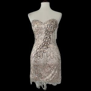 Atria Couture Women's Embellished‎ Strapless Beaded Mini Dress Size 4